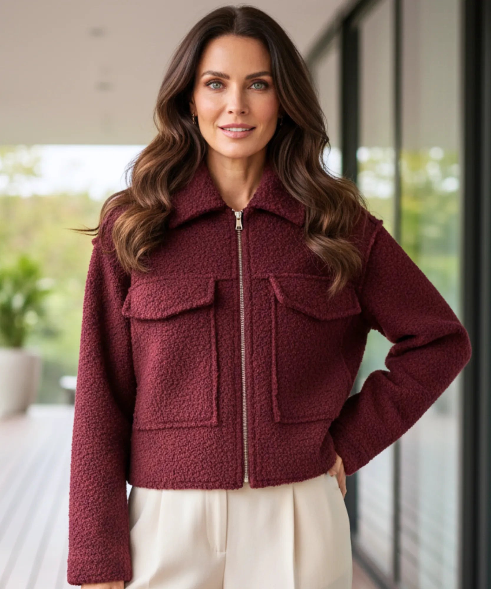 Comprar jaqueta feminina oversized lã bouclê bolsos zíper elegante inverno barato ou em promoção ZARA