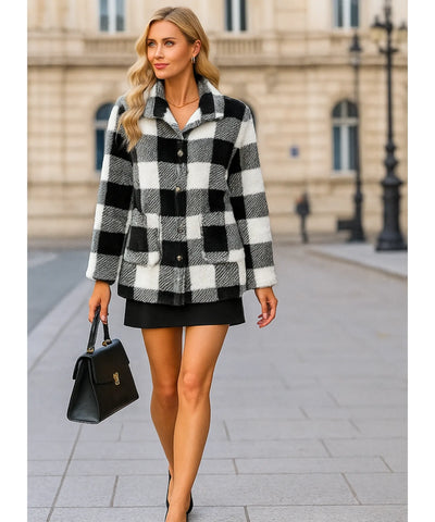 Jaqueta Feminina Teddy Xadrez Pelúcia Conforto Inverno | Lenon