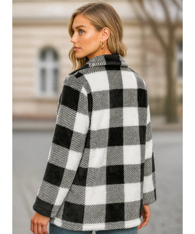 Comprar jaqueta feminina teddy xadrez peluciada quentinha e confortável para o inverno em promoção ZARA

