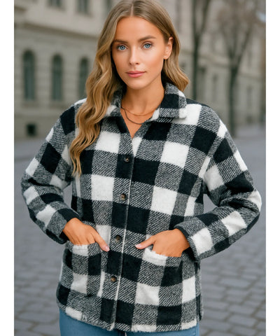 Jaqueta Feminina Teddy Xadrez Pelúcia Conforto Inverno | Lenon