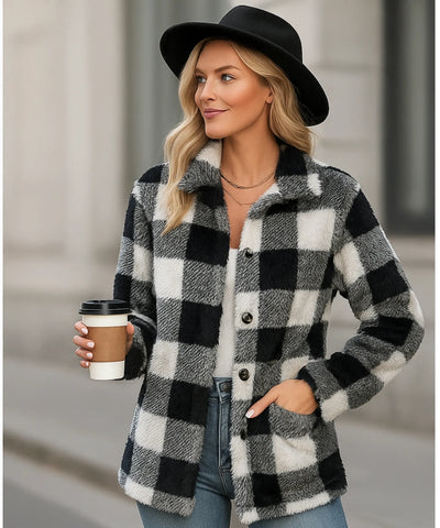 Jaqueta Feminina Teddy Xadrez Pelúcia Conforto Inverno | Lenon