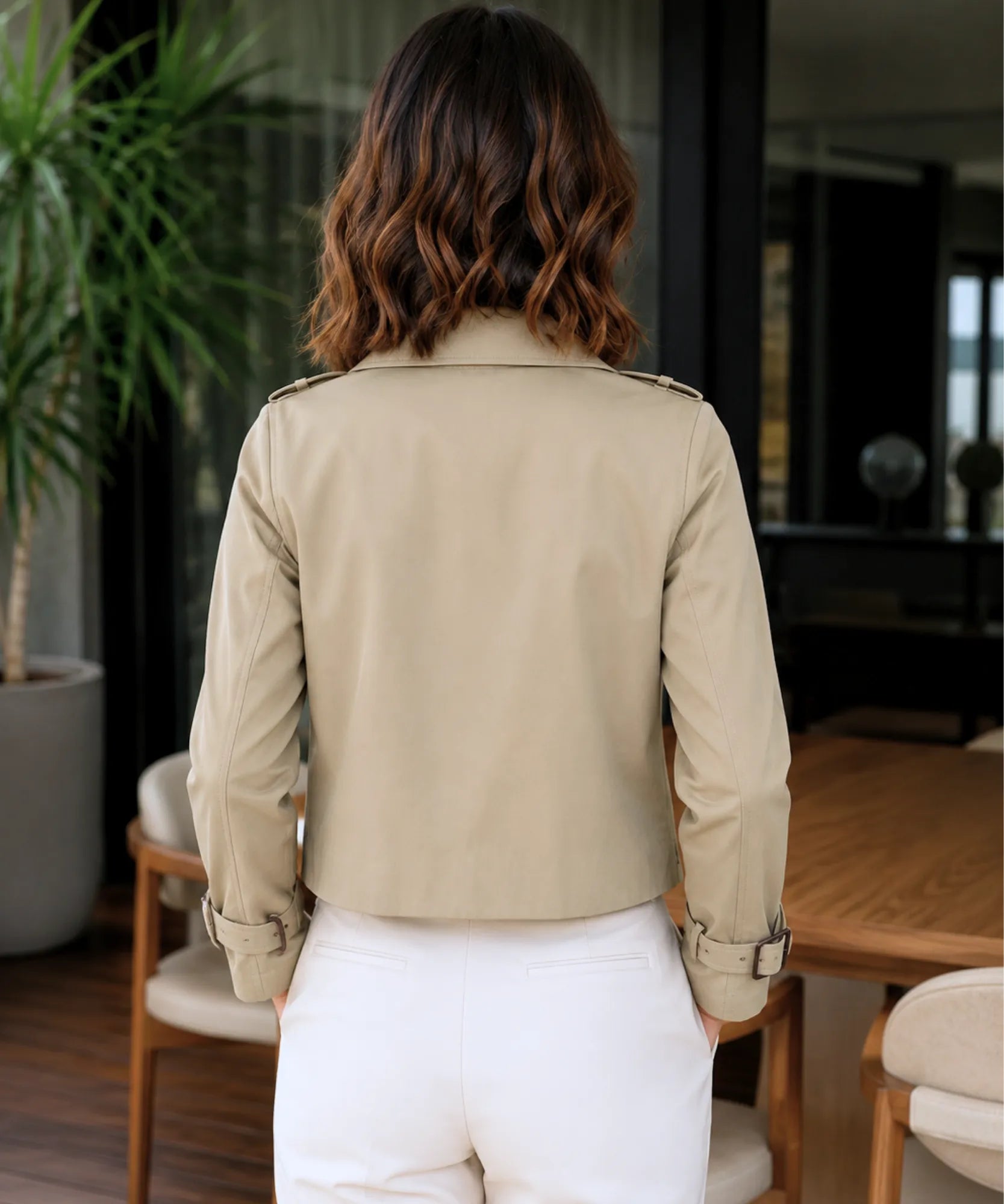 Comprar jaqueta feminina trench coat curta dupla fileira botões punho fivela forro inverno barato em promoção Anellimn