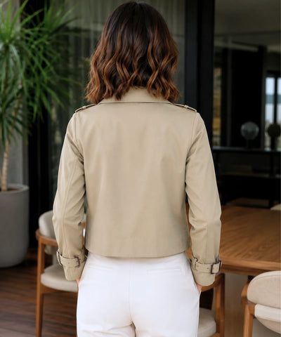 Comprar jaqueta feminina trench coat curta dupla fileira botões punho fivela forro inverno barato em promoção Anellimn