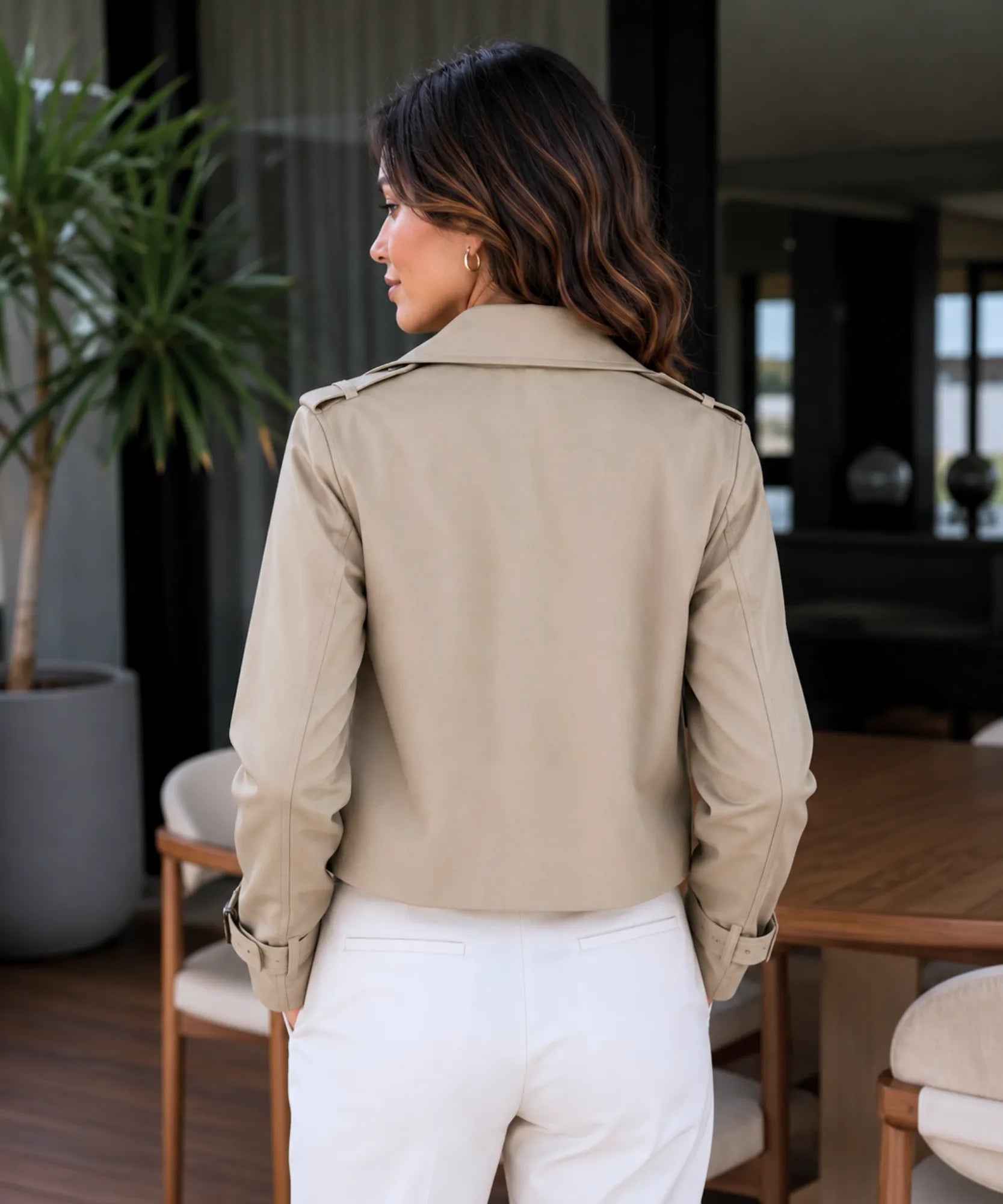 Comprar jaqueta feminina trench coat curta dupla fileira botões punho fivela forro inverno barato em promoção Anellimn