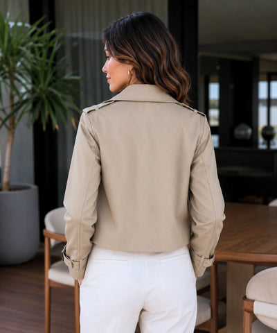 Comprar jaqueta feminina trench coat curta dupla fileira botões punho fivela forro inverno barato em promoção Anellimn