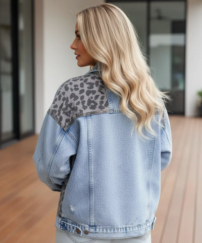 Comprar jaqueta jeans feminina oversized animal print botões duplos casual urbano em promoção ZARA