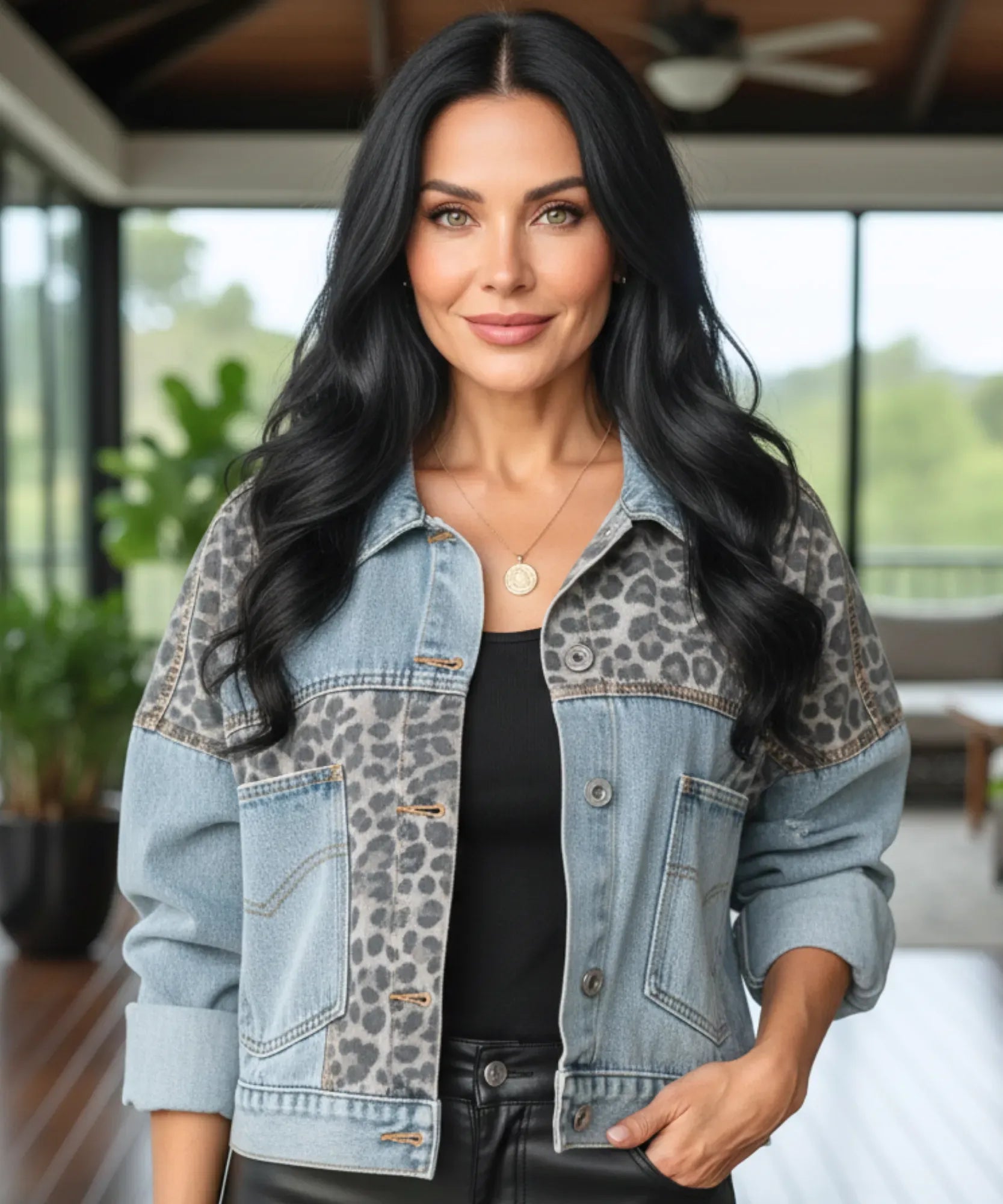 Comprar jaqueta jeans feminina oversized animal print botões duplos casual urbano em promoção ZARA