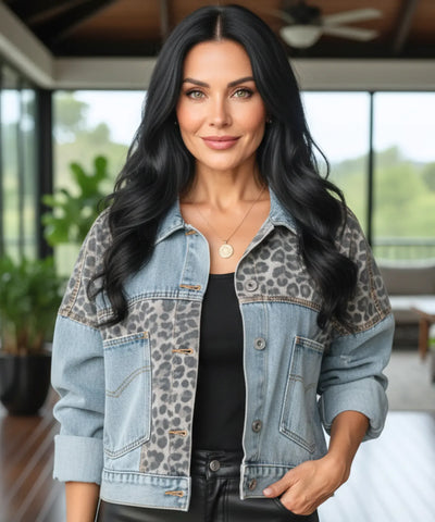 Comprar jaqueta jeans feminina oversized animal print botões duplos casual urbano em promoção ZARA