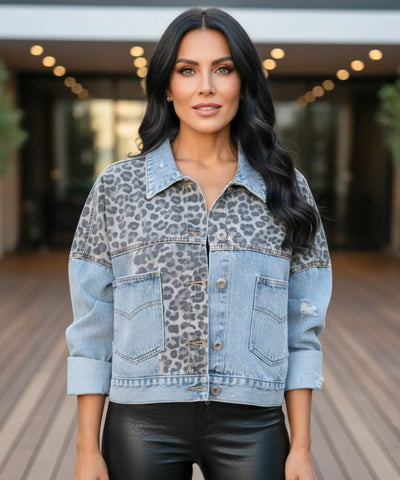 Comprar jaqueta jeans feminina oversized animal print botões duplos casual urbano em promoção ZARA