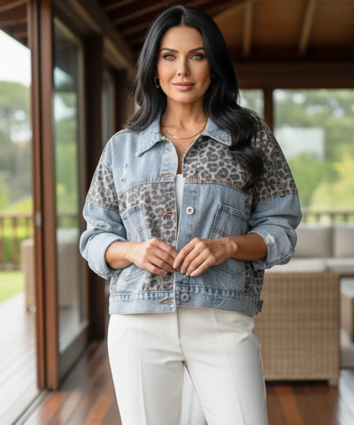 Comprar jaqueta jeans feminina oversized animal print botões duplos casual urbano em promoção ZARA