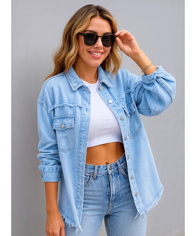 Jaqueta Jeans Feminina Destroyed Oversized Urbana | Zamba