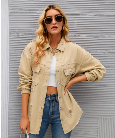 Jaqueta Jeans Feminina Destroyed Oversized Urbana | Zamba