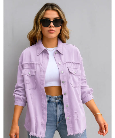 Jaqueta Jeans Feminina Destroyed Oversized Urbana | Zamba