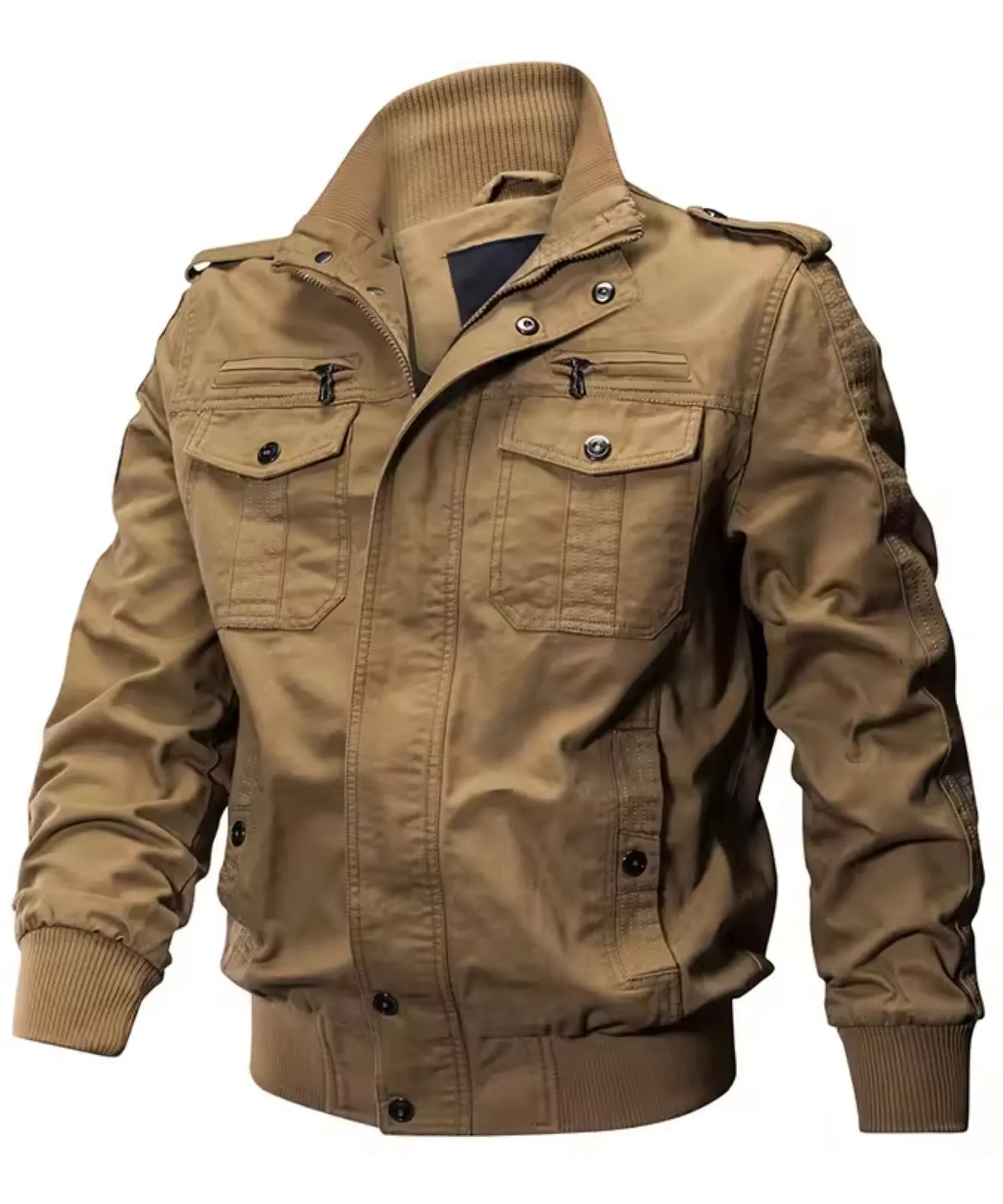 Comprar jaqueta masculina algodão estilo militar bomber gola alta múltiplos bolsos zíper inverno barata em promoção Anellimn