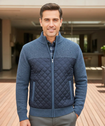 Comprar jaqueta masculina tricot matelassê zíper forro acolchoado quente confortável inverno casual barata ou em promoção