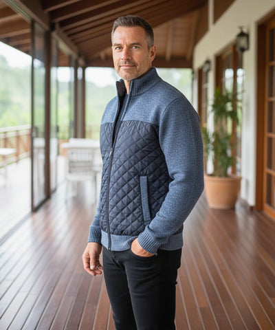 Comprar jaqueta masculina tricot matelassê zíper forro acolchoado quente confortável inverno casual barata ou em promoção