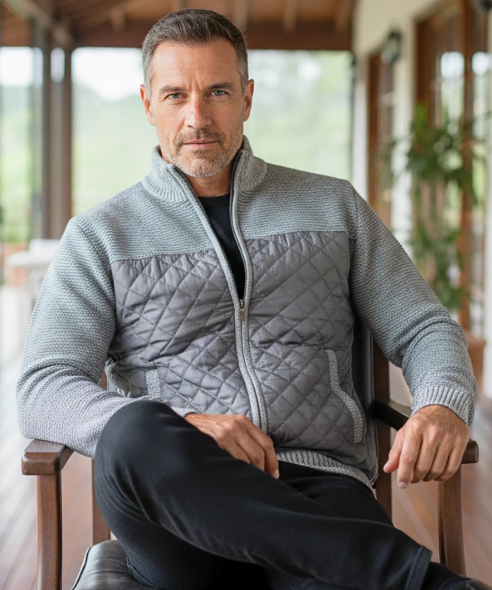 Comprar jaqueta masculina tricot matelassê zíper forro acolchoado quente confortável inverno casual barata ou em promoção