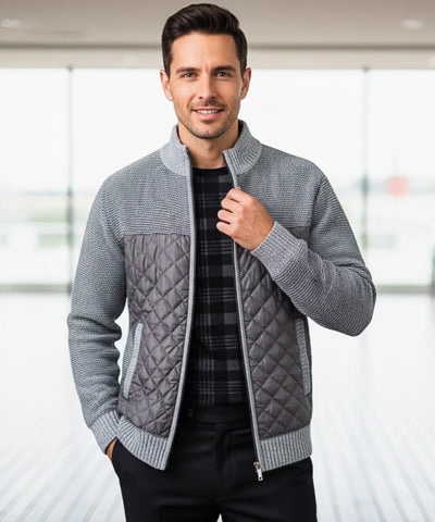Comprar jaqueta masculina tricot matelassê zíper forro acolchoado quente confortável inverno casual barata ou em promoção