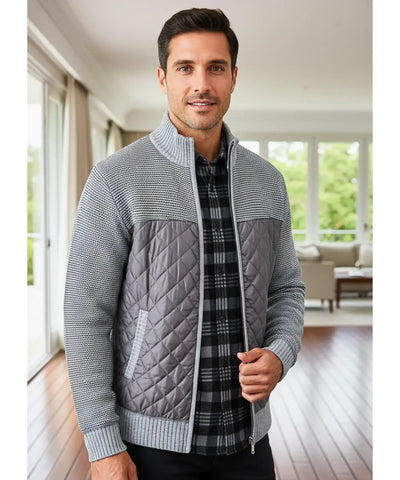 Comprar jaqueta masculina tricot matelassê zíper forro acolchoado quente confortável inverno casual barata ou em promoção