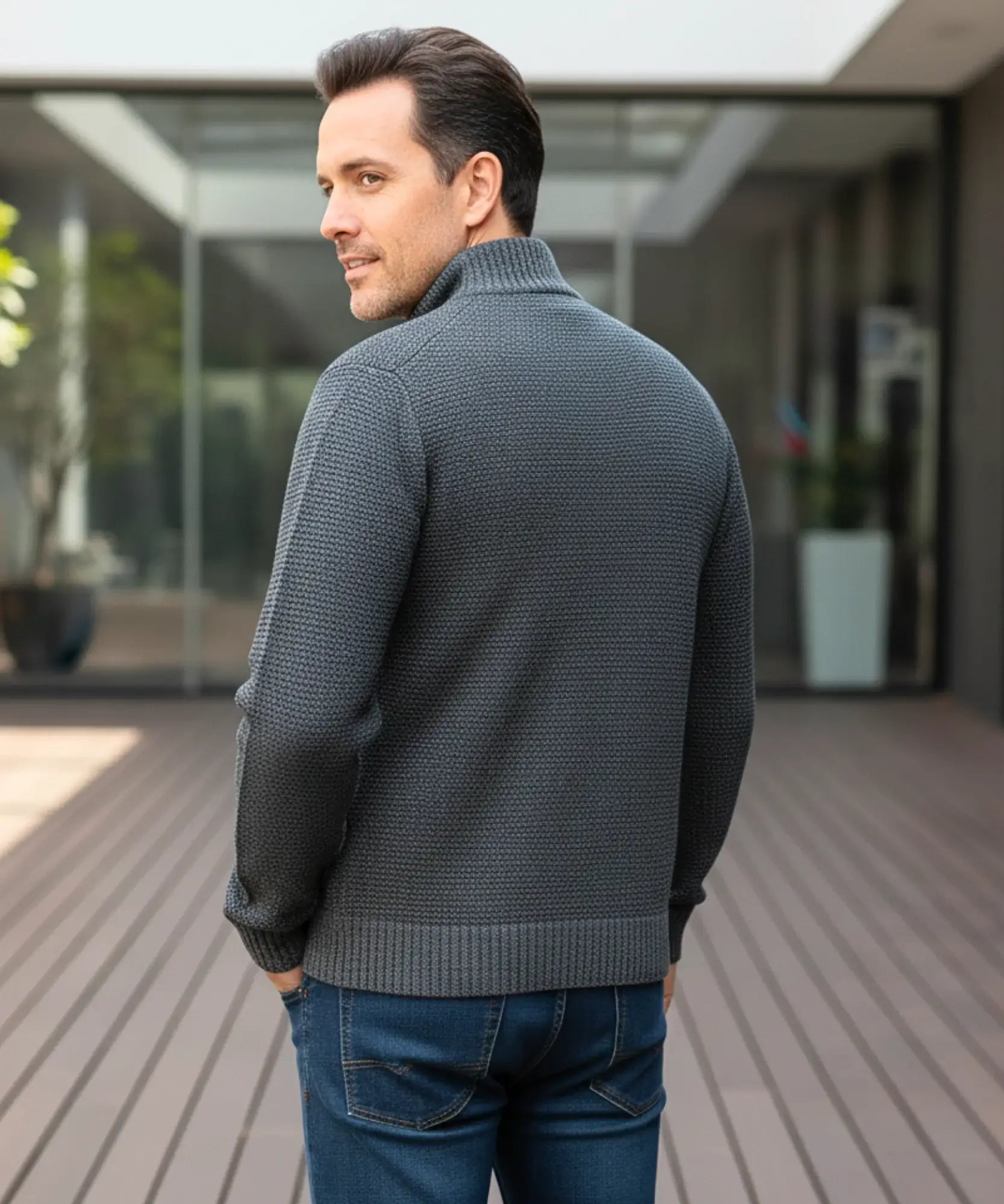 Comprar jaqueta masculina tricot matelassê zíper forro acolchoado quente confortável inverno casual barata ou em promoção