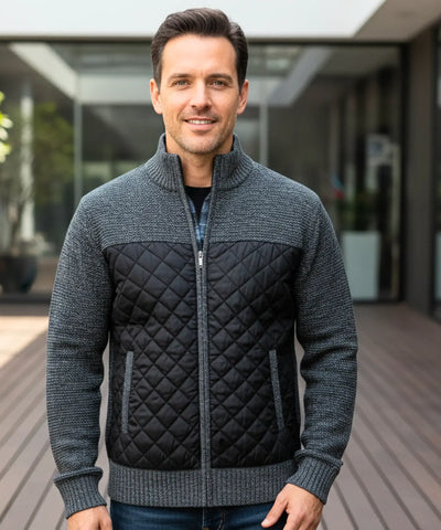 Comprar jaqueta masculina tricot matelassê zíper forro acolchoado quente confortável inverno casual barata ou em promoção