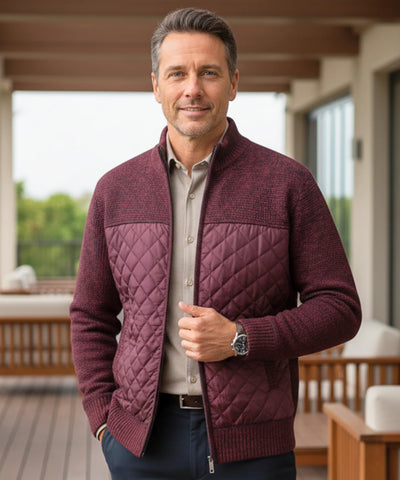 Comprar jaqueta masculina tricot matelassê zíper forro acolchoado quente confortável inverno casual barata ou em promoção