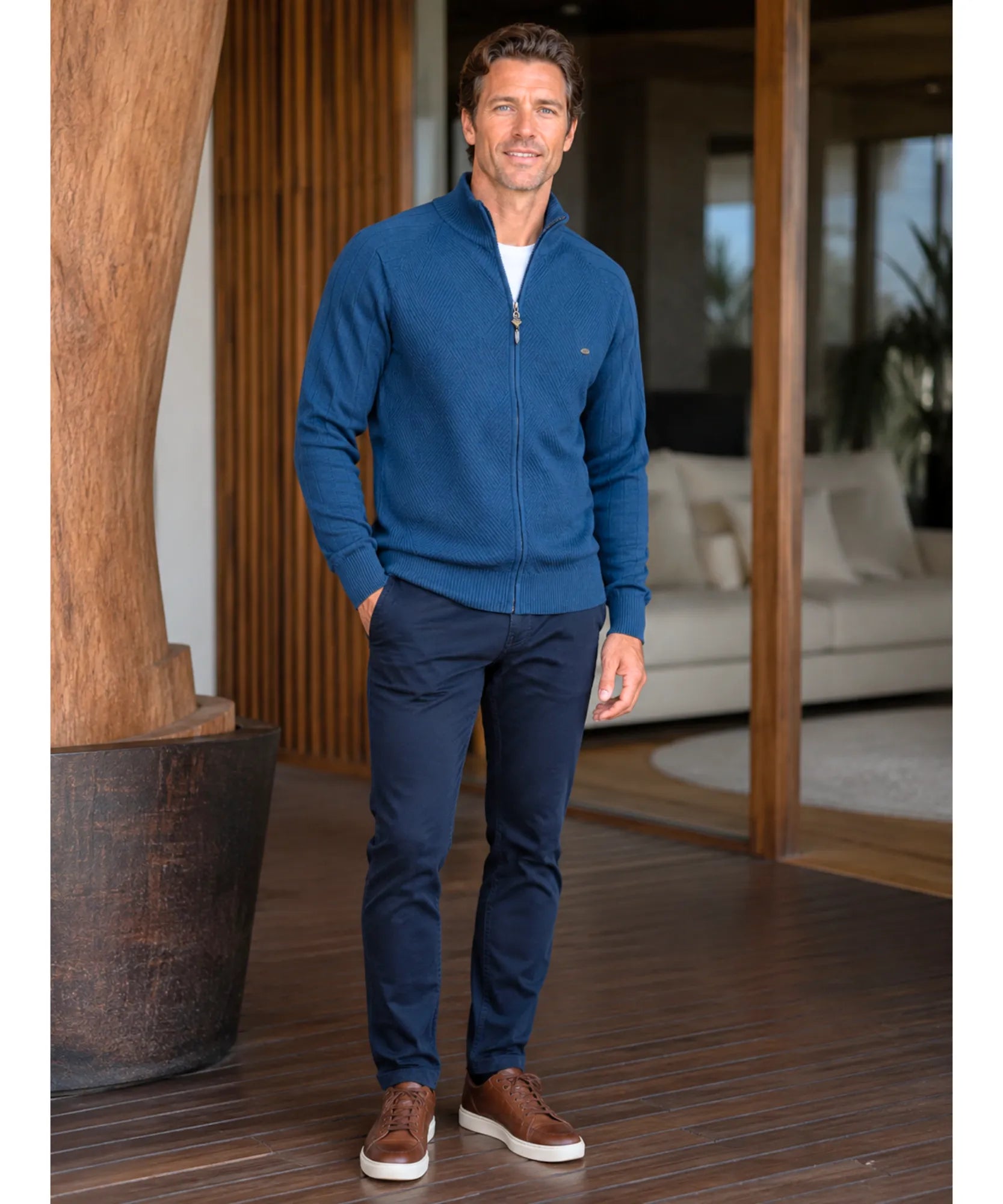 Comprar jaqueta masculina tricot texturizada com zíper para looks casuais elegantes no inverno com conforto e caimento impecável ANELLIMN
