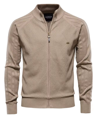Comprar jaqueta masculina tricot texturizada com zíper para looks casuais elegantes no inverno com conforto e caimento impecável ANELLIMN
