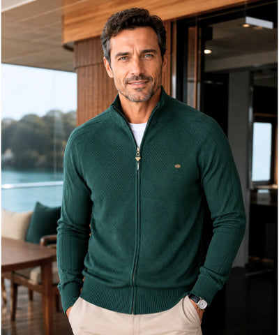 Comprar jaqueta masculina tricot texturizada com zíper para looks casuais elegantes no inverno com conforto e caimento impecável ANELLIMN