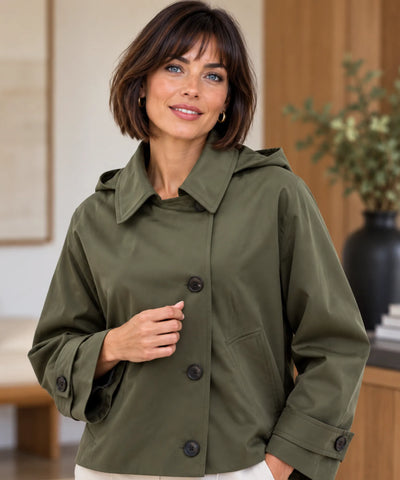 Comprar jaqueta parka feminina com capuz removível verde militar em promoção Anellimn