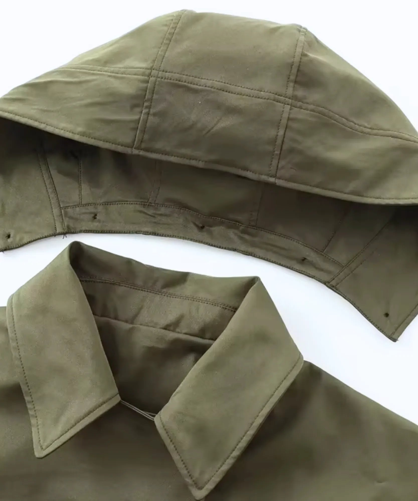 Comprar jaqueta parka feminina capuz destacável verde militar detalhe em promoção Anellimn