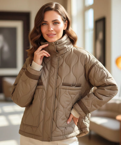 Comprar jaqueta puffer feminina marro acinzentado acolchoada oversized zíper bolsos quentinha inverno em promoção ZARA

