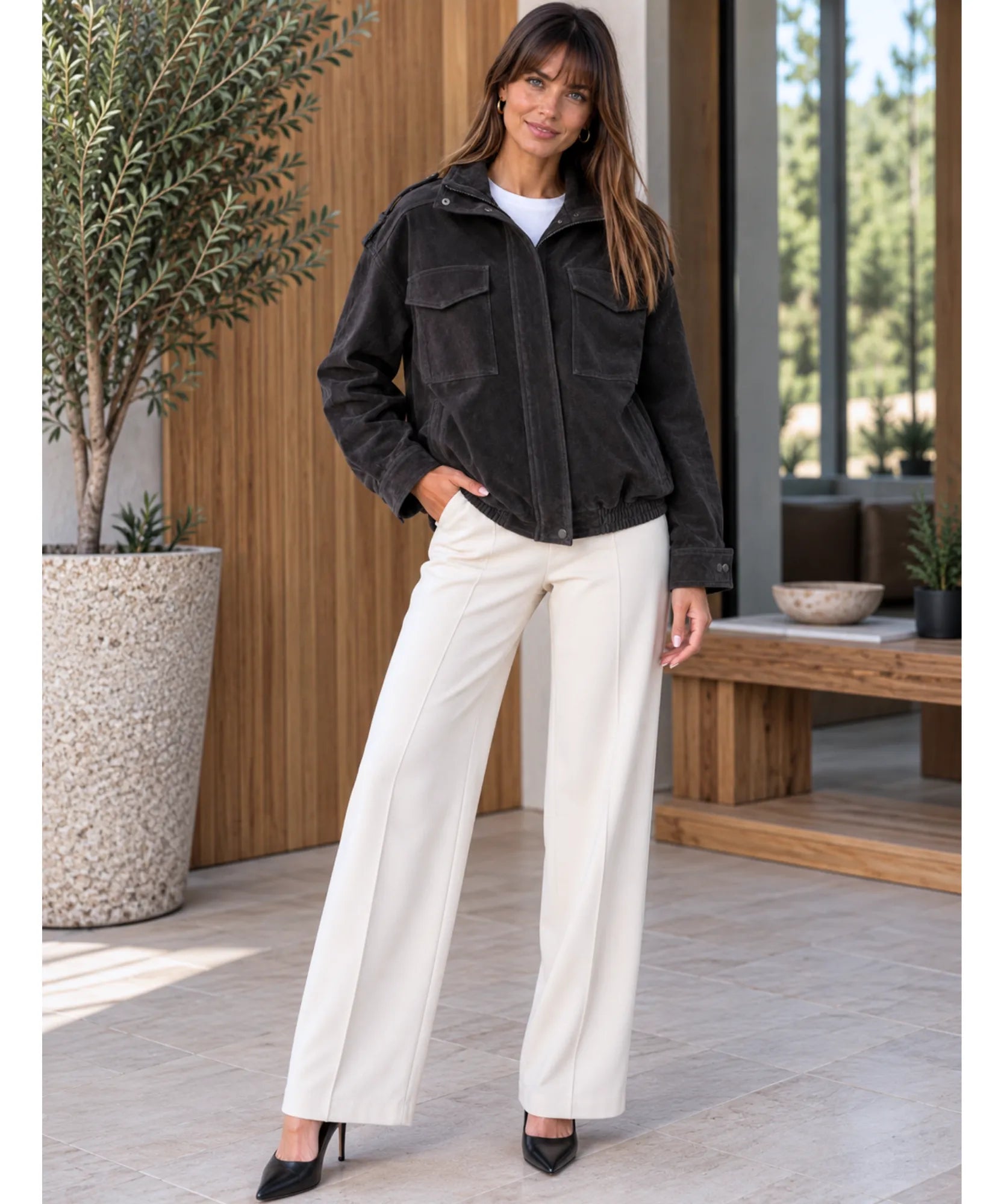 Comprar jaqueta suede feminina solta cinza em promoção Anellimn