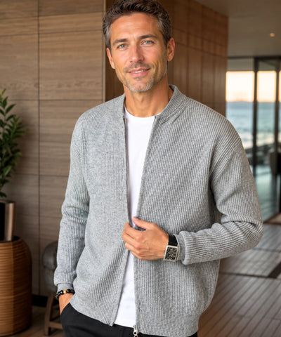 Comprar Jaqueta tricot masculina com zíper e textura canelada barato em promoção ZARA