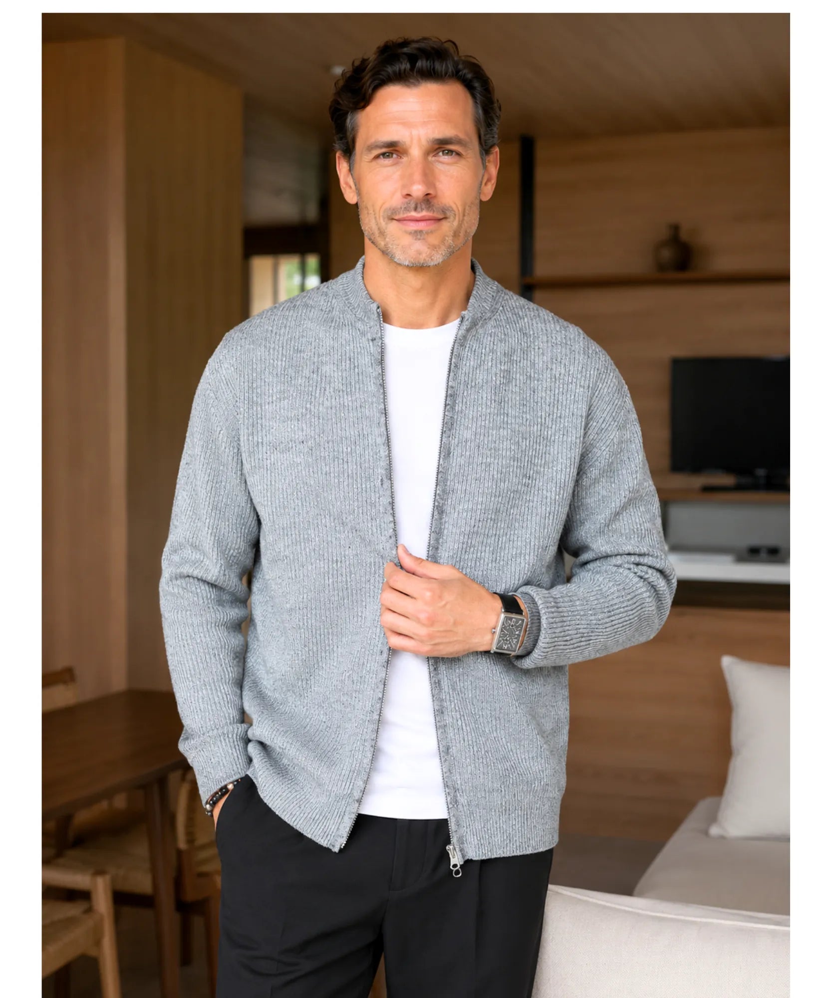 Comprar Jaqueta tricot masculina com zíper e textura canelada barato em promoção ZARA