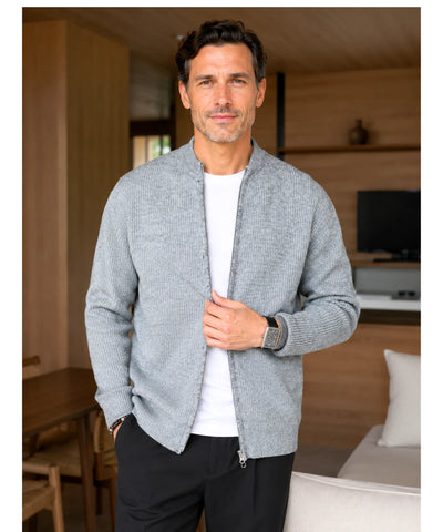 Comprar Jaqueta tricot masculina com zíper e textura canelada barato em promoção ZARA