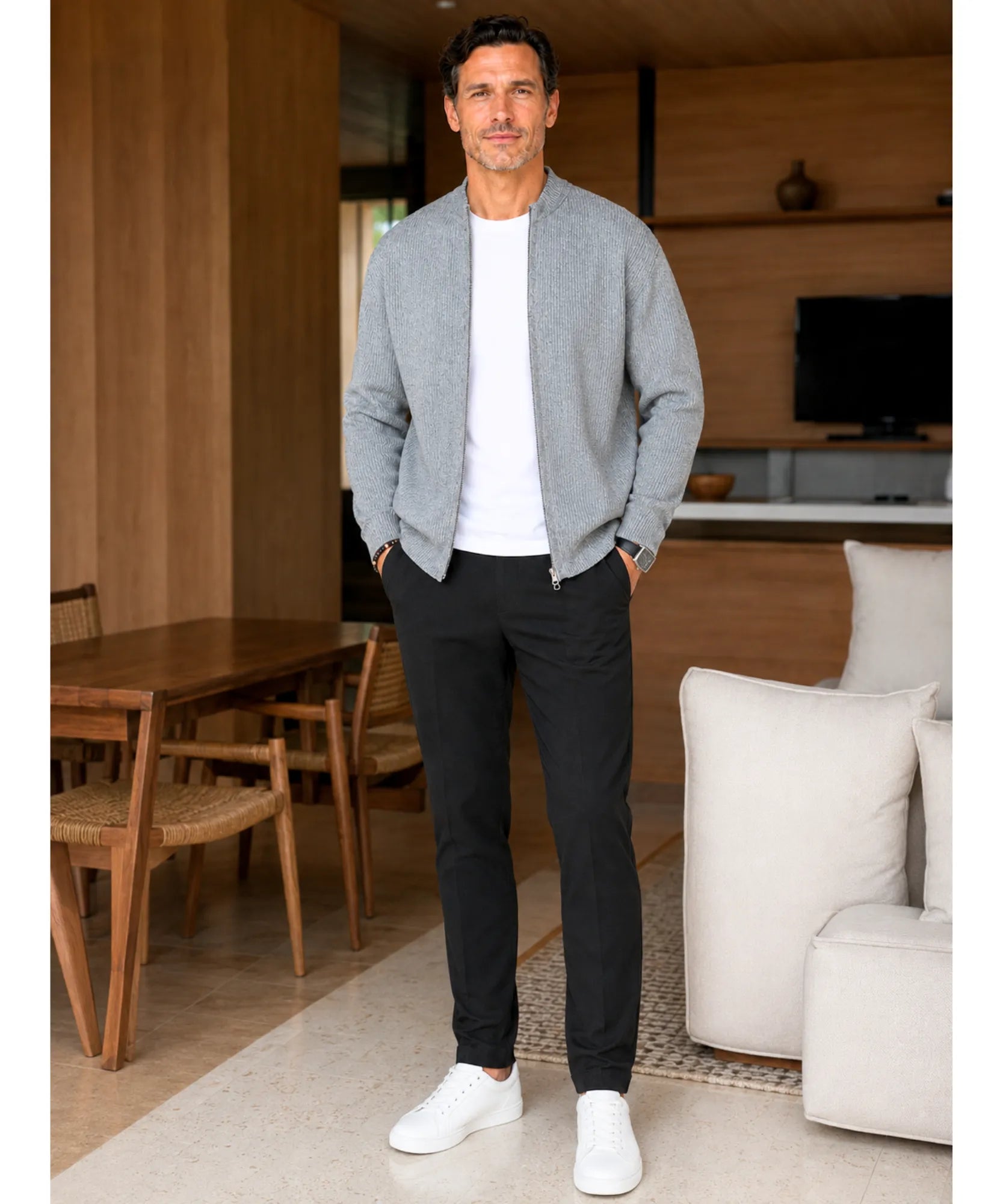 Comprar Jaqueta tricot masculina com zíper e textura canelada barato em promoção ZARA