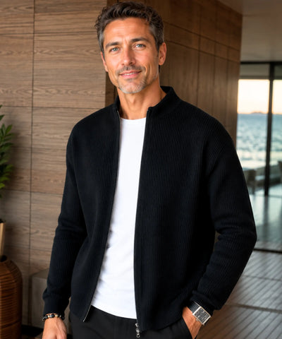 Comprar Jaqueta tricot masculina com zíper e textura canelada barato em promoção ZARA