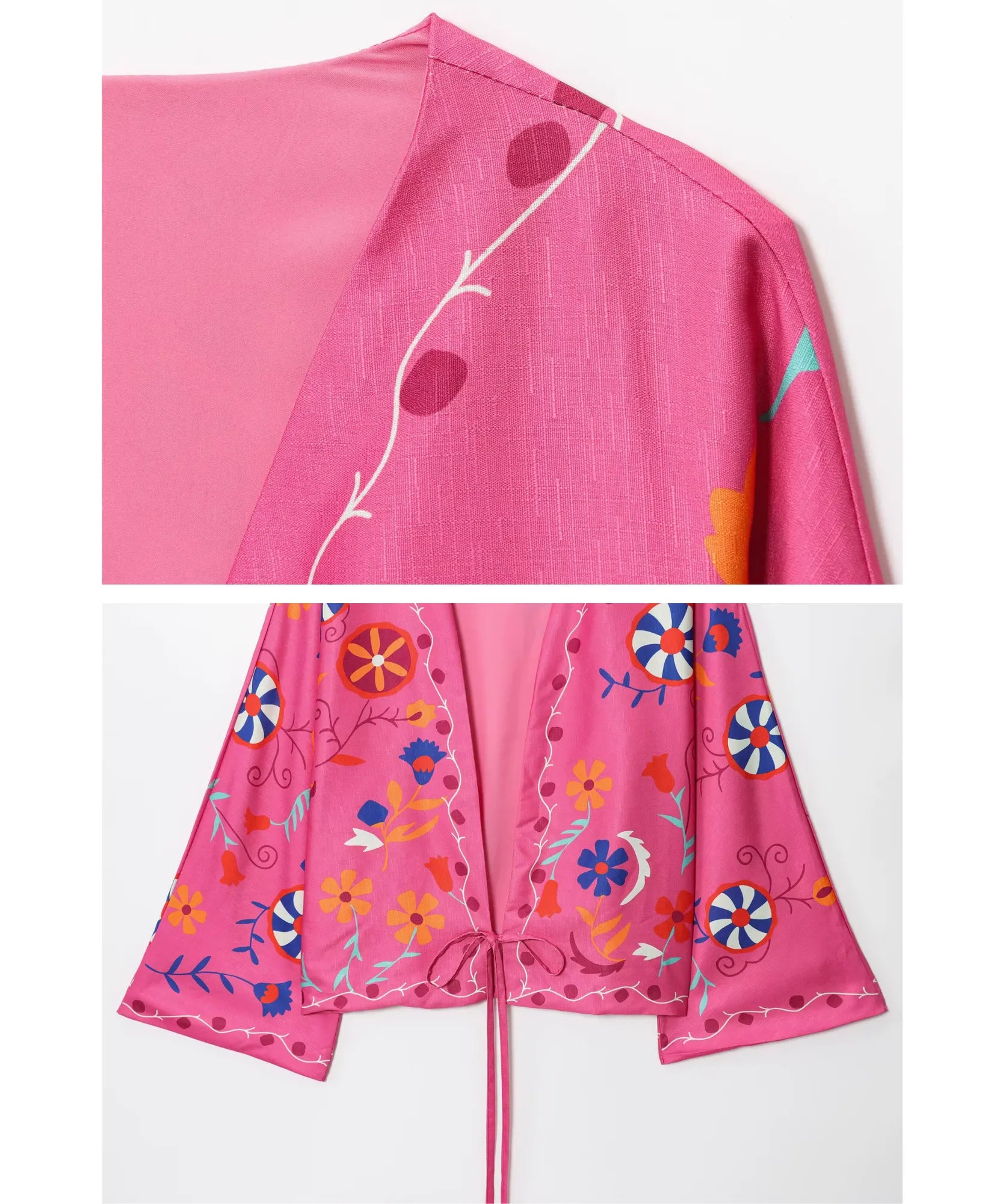 Comprar kimono feminino bordado floral rosa barato Anellimn