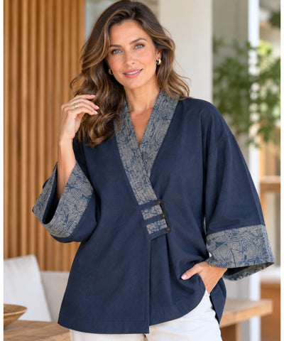 Comprar kimono feminino curto jeans azul marinho em promoção Anellimn