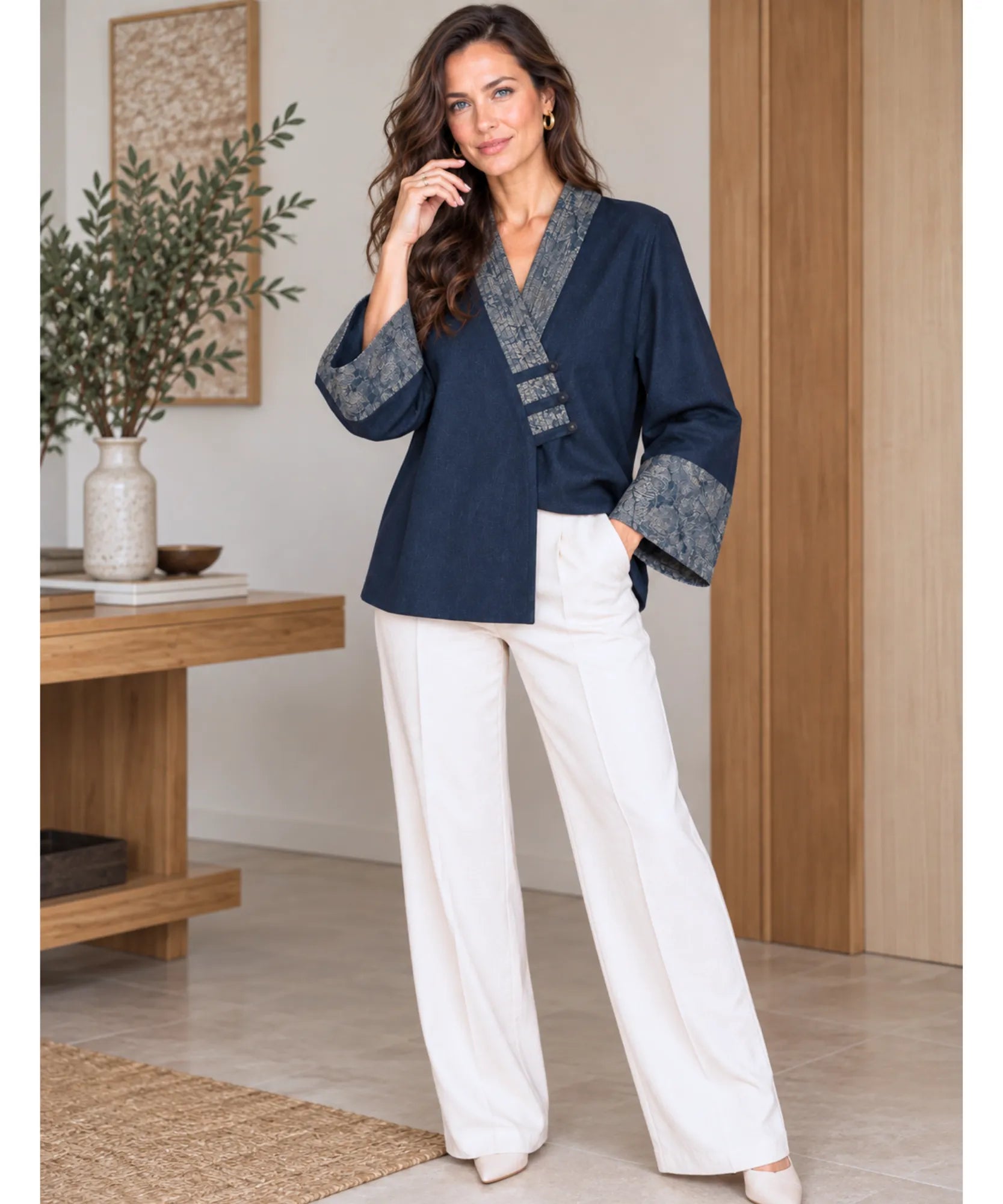 Comprar kimono feminino curto azul marinho em promoção Anellimn