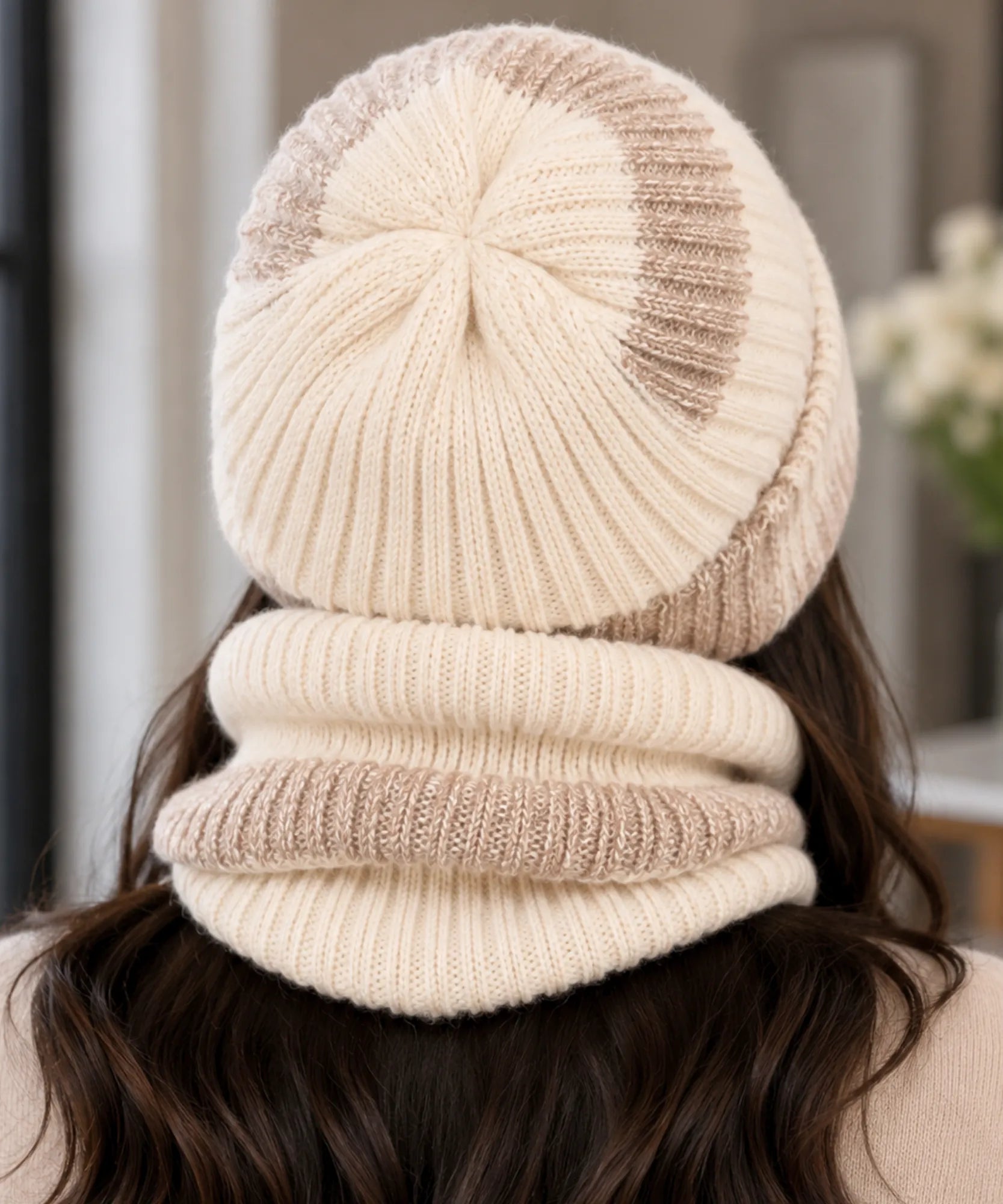 Comprar kit touca e cachecol feminino tricot oversized forro veludo gola circular inverno 2 peças barata em promoção ANELLIMN  