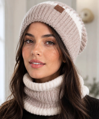 Comprar kit touca e cachecol feminino tricot oversized forro veludo gola circular inverno 2 peças barata em promoção ANELLIMN  