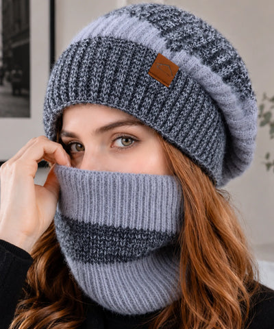 Comprar kit touca e cachecol feminino tricot oversized forro veludo gola circular inverno 2 peças barata em promoção ANELLIMN  