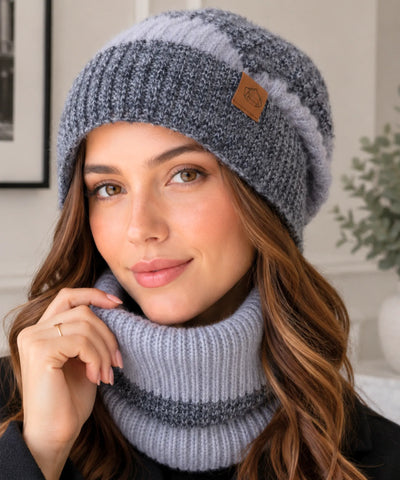 Comprar kit touca e cachecol feminino tricot oversized forro veludo gola circular inverno 2 peças barata em promoção ANELLIMN  