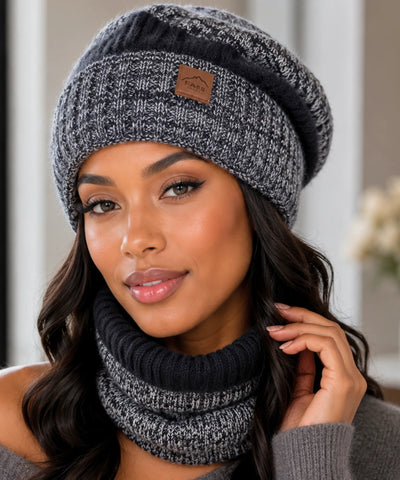 Comprar kit touca e cachecol feminino tricot oversized forro veludo gola circular inverno 2 peças barata em promoção ANELLIMN  