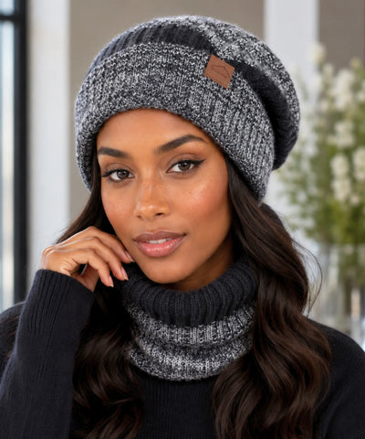 Comprar kit touca e cachecol feminino tricot oversized forro veludo gola circular inverno 2 peças barata em promoção ANELLIMN  