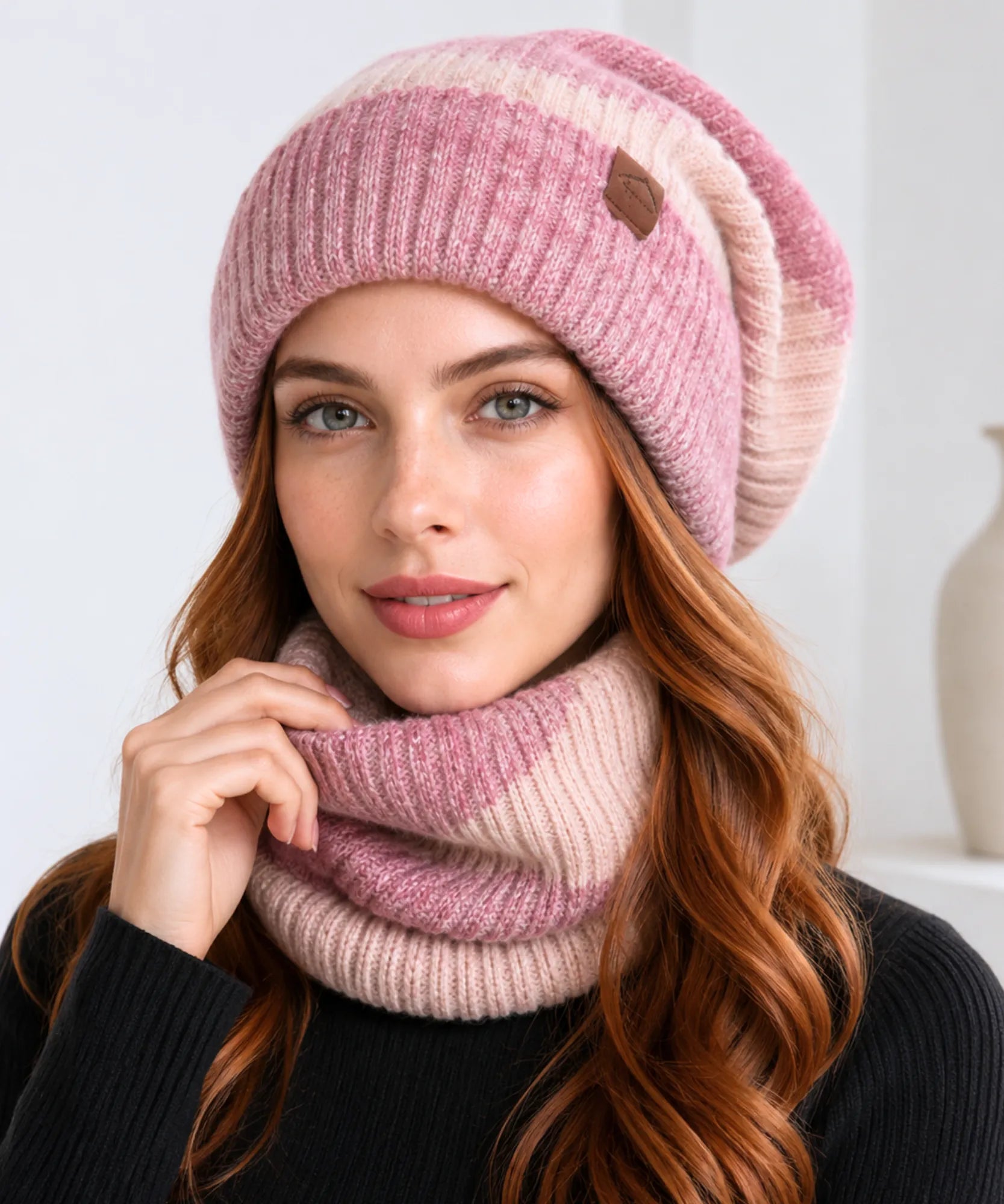 Comprar kit touca e cachecol feminino tricot oversized forro veludo gola circular inverno 2 peças barata em promoção ANELLIMN  
