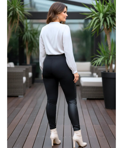 Comprar legging montaria feminina couro sintético texturizado zíper dourado cintura alta em promoção ZARA