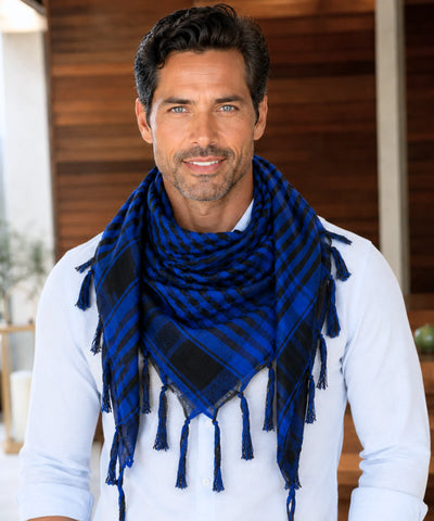 Comprar lenço xadrez masculino com franjas cachecol quadrado 98x98 cm leve respirável estilo urbano barato em promoção ANELLIMN